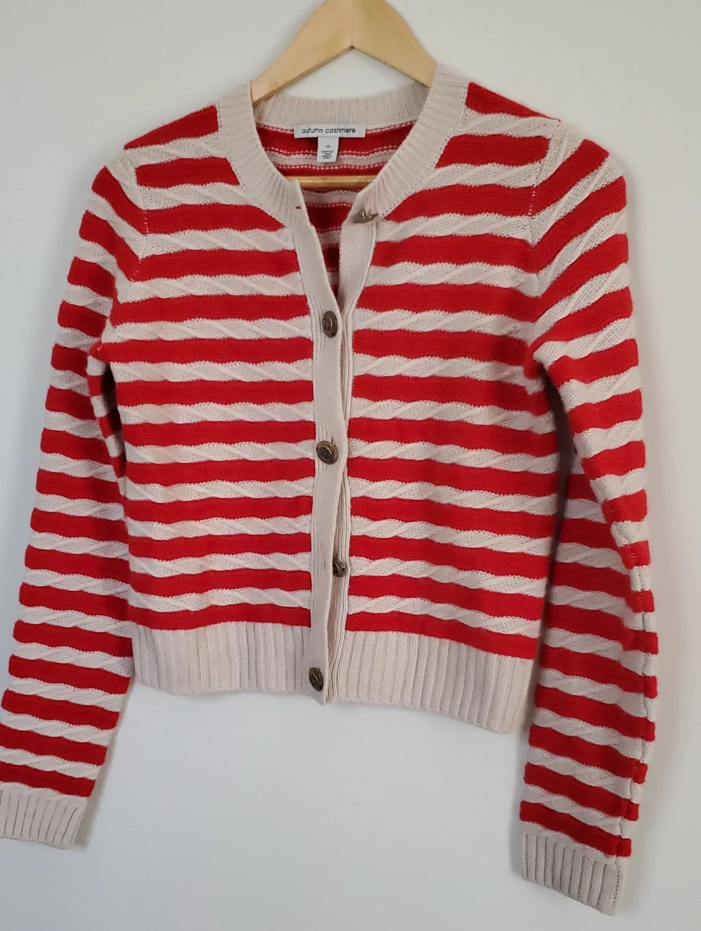 Autumn Cashmere Red & Cream Striped Button-Front Cardigan